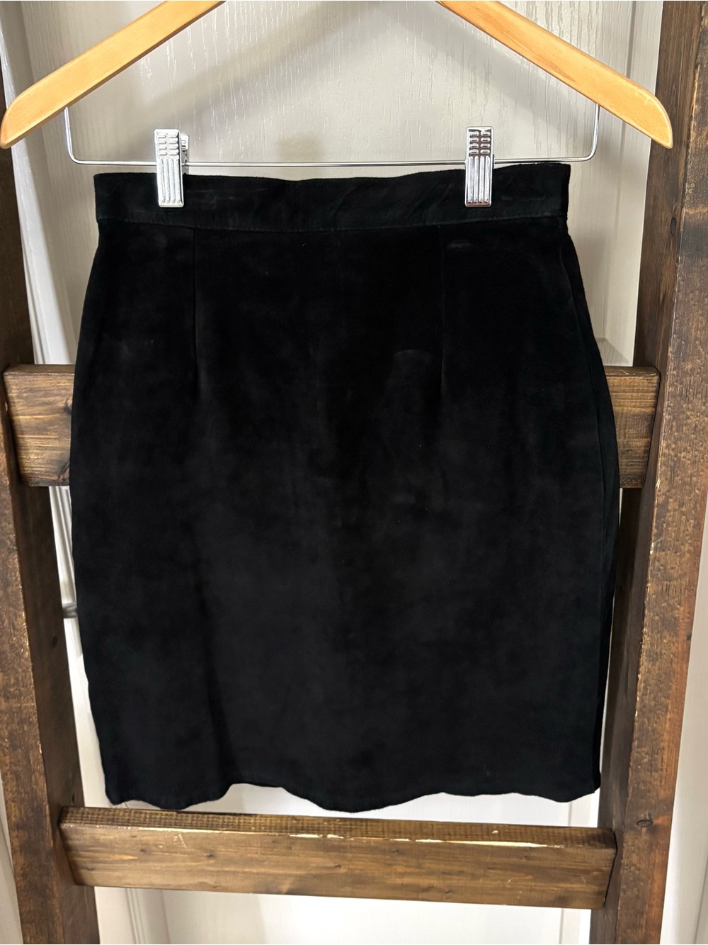 Vintage High Rise  Black Suede Skirt